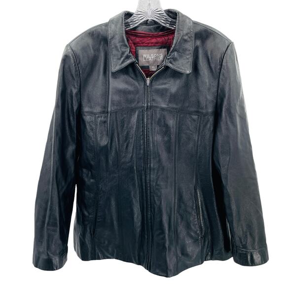 Wilson Black Leather Zip Out Thinsulate Liner Classic Winter Men's Coat XL - Picture 2 of 11